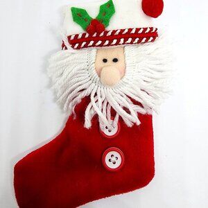Santa Claus Small Stocking Red White Buttons Ribbon Christmas Holiday Ornament